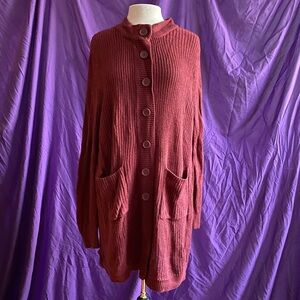 Brick Red Extra Long Knitted Cardigan Sweater from CW Classics. Size L.
